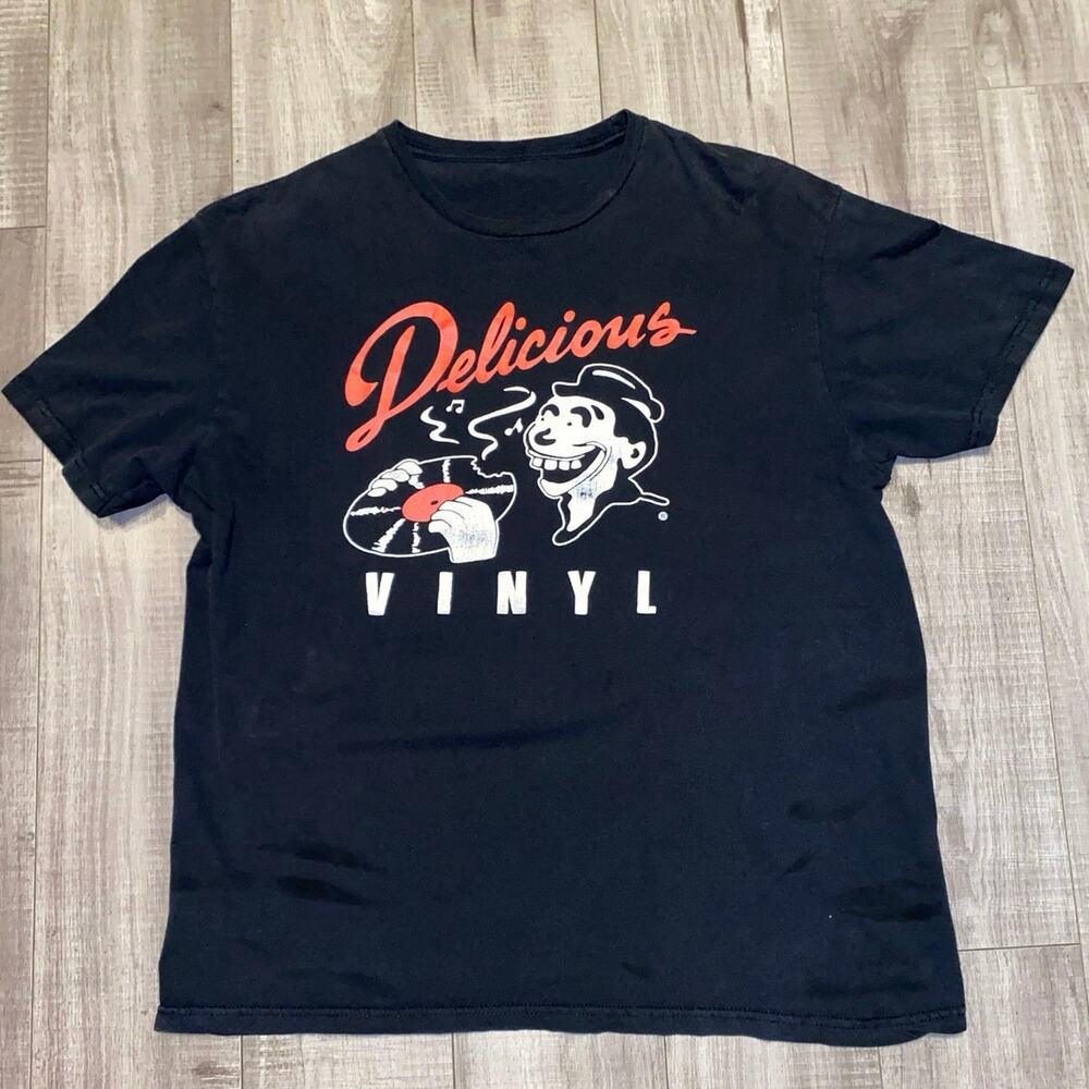 Vintage 90s/00s Delicious Vinyl Eric Haze Logo T-Shirt Hip Hop Rap Tee Black